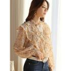 Balloon-sleeve Frill-trim Floral Blouse