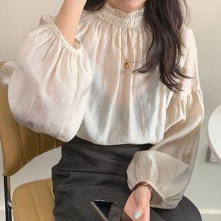 Mock Neck Blouse Milky White - One Size