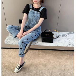 Heart Print Straight Leg Denim Dungarees