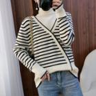 Turtleneck Mock Two-piece Striped Sweater