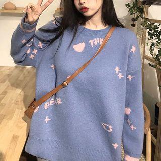 Jacquard Sweater Pink & Purplish Blue - One Size