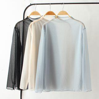 Long-sleeve Mock Neck See Through Top