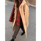 Hooded Toggle-button Wool Blend Coat