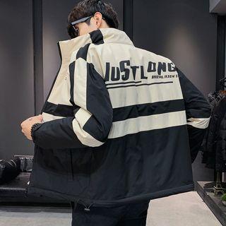 Color Panel Lettering Padded Zip Jacket