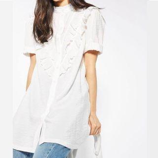 Short-sleeve Lace Trim Frilled Dress