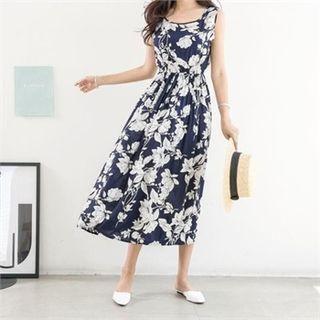 Sleeveless Floral Long Flare Dress
