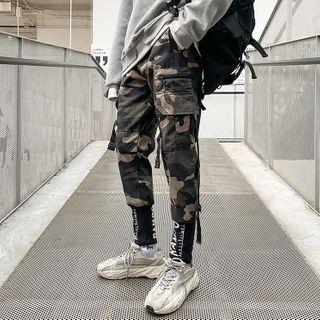 Letter Print Camouflage Cargo Pants