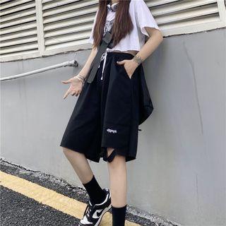 Lettering Cutout Wide Leg Sweatshorts