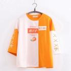 Short-sleeve Peach Print Panel T-shirt Orange - One Size