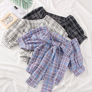 Reflective Short-sleeved Plaid Shirt