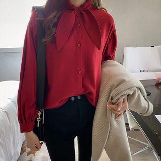 Knotted Neck Long Sleeve Blouse