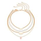 Set Of 4: Pendant Chain Necklace + Faux Pearl Necklace 3218 - Gold - One Size