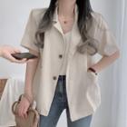 Short Sleeve Single Breasted Two Button Plain Blazer