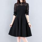 Long-sleeves Lace Panel A-line Dress