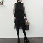 Long-sleeve Dotted Mesh Dress