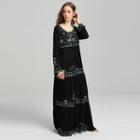Long-sleeve Floral Embroidery Maxi Dress