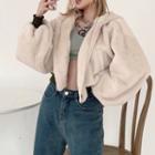 Cropped Hooded Zip Fluffy Jacket