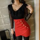 Ruffle-collar Lace-panel Minidress