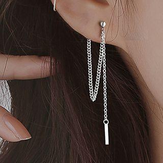 Chained Alloy Dangle Earring With Ear Plug - 1 Pair - Chain Earring - Silver - One Size