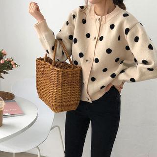 Crewneck Polka-dot Cardigan