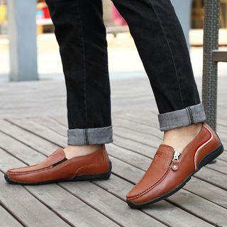 Genuine-leather Zip Loafers