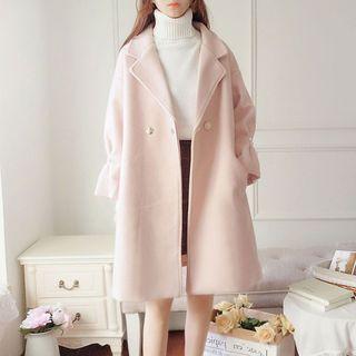 Double-button Beaded Woolen Coat