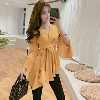 Long-sleeve Asymmetric Hem Blouse / Distressed Skinny Pants / Set