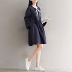 Long-sleeve Bow-accent A-line Dress