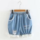 Embroidered Denim Shorts Denim Blue - One Size
