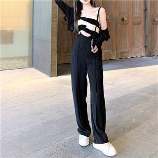Long-sleeve Cardigan / Two-tone Tube Top / Jumper Pants