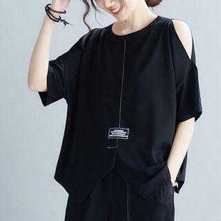 Cold-shoulder T-shirt Black - One Size