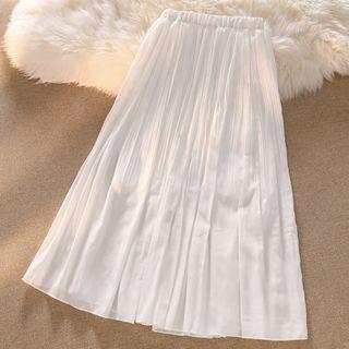 Plain A-line Midi Skirt Skirt - White - One Size