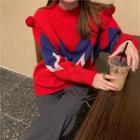 Pompom-detail Color-block Oversize Sweater