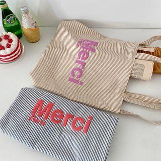 Letter Striped Canvas Tote Bag