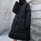 Lettering Hooded Padded Coat Black - One Size
