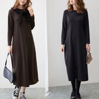 Plain Long-sleeve Round-neck Maxi Skirt