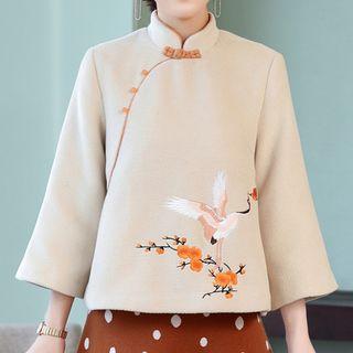 Crane Embroidered 3/4-sleeve Knit Top