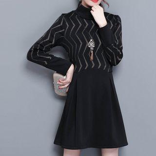 Printed Turtleneck Long-sleeve A-line Dress