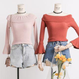 Lightweight Boatneck Ruffled-trim Knit Top