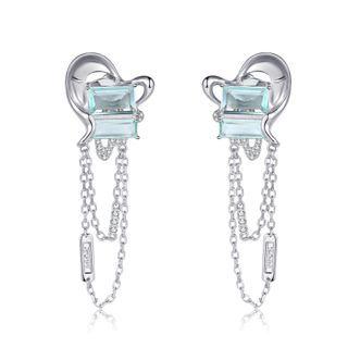 Rhinestone Chain Fringed Earring 1 Pair - Silver & Blue - One Size
