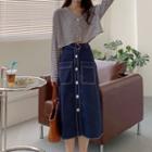 Striped Knit Top / A-line Midi Skirt