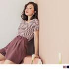 Ruched Front Short-sleeve Striped Top