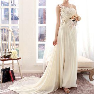 Embellished One Shoulder Sheath Wedding Gown