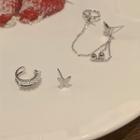 Set: Faux Pearl Ear Cuff + Butterfly Stud Earring + Fringed Earring With Ear Cuff 3 Pcs - Silver - One Size