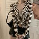 Checkered Shirt / Faux Leather Mini Pencil Skirt