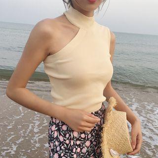 Plain Slim-fit Cropped Knit Tank Top