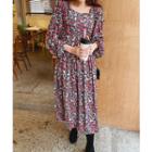 Square-neck Floral Print Dress Brown - One Size