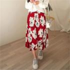 Accordion-pleat Floral Long Skirt