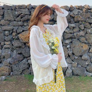 Ruffled Bell-sleeve Open-front Jacket