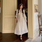 Long-sleeve Floral Print Midi A-line Dress Floral - White - One Size